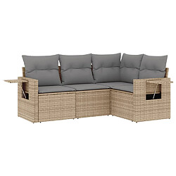 vidaXL Salon de jardin avec coussins 4 pcs beige résine tressée