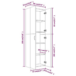 vidaXL Armoire de bureau Chêne fumé 60x32x190 cm Bois d'ingénierie pas cher