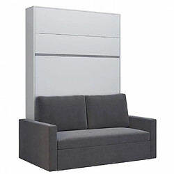 Inside 75 Armoire lit escamotable DJUKE SOFA blanc bandeau blanc mat canapé gris 140*200 cm 