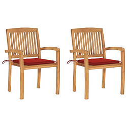 vidaXL Chaises de jardin lot de 2 et coussins rouge Bois teck massif