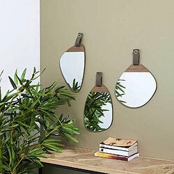 Toilinux Lot de 3 miroirs avec détail effet bois en MDF - Marron