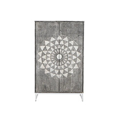 Pegane Armoire en bois motif mandala gris avec 2 portes et 2 étagères -Largeur 90 x Hauteur 151 x Profondeur 38cm 