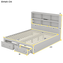 Avis ComfortXL Lit Double 160*200cm En Bois Massif Avec Plateforme Kingsize, Deux Tiroirs Au Pied Du Lit