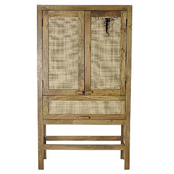 Pegane Buffet haut meuble de rangement en bois de manguier marron foncé et rotin coloris naturel - Longueur 90 x Hauteur 160 x Profondeur 40 cm