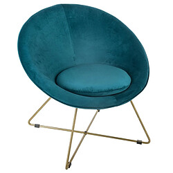 Fauteuil bleu canard en velours - L. 76 x l. 67 x H. 69 cm -PEGANE-