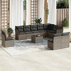 Maison Chic Salon de jardin 11 pcs avec coussins | Ensemble de Table et chaises | Mobilier d'Extérieur gris résine tressée -GKD24469