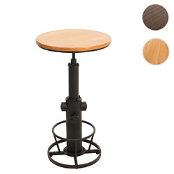 Mendler Table de bar HWC-N20, table de bistrot, réglable en hauteur pivotant repose-pieds Industrial bois massif Ø 61 cm ~ naturel