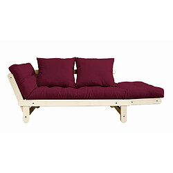 Inside 75 Banquette méridienne futon BEAT pin naturel tissu bordeaux couchage 75*200 cm.