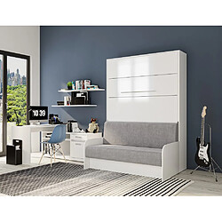 Avis Inside 75 Armoire lit escamotable SOFA AUTOMATICA 160 cm façade blanc brillant canapé gris MECANIQUE SEDAC MERAL