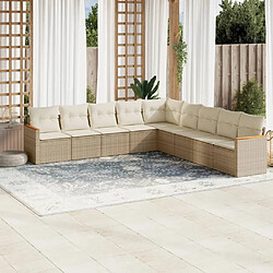 vidaXL Salon de jardin avec coussins 9 pcs beige résine tressée 