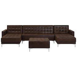 Beliani Canapé en U avec pouf ottoman ABERDEEN Marron Cuir PU Symétrique 