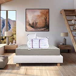 LUXURY LITERIE Ensemble matelas OrganicCoton 160x200 cm + sommier beige ep20cm + 2 oreillers + couette