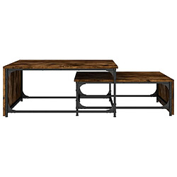 Maison Chic Lot de 2 Tables basses gigognes pour salon | Table à café chêne fumé bois d'ingénierie métal -GKD56085 pas cher