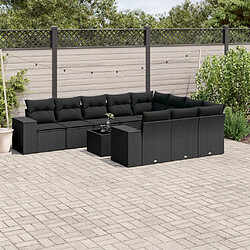 vidaXL Salon de jardin 11 pcs avec coussins noir résine tressée 