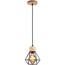 Stoex Suspension Luminaire Rétro Lampe À Suspension Vintage Noir, Plafonnier D'Intérieur Moderne en Métal Et en Bois