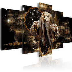 Decoshop26 Tableau toile de décoration murale impression premium en 5 parties sur châssis en bois motif Brown Elephants (5 Parts) 100x50cm 11_0014642