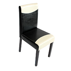 Mendler Lot de 6 chaises de séjour Littau ~ simili-cuir, noir/crème, pieds foncés