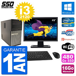 PC Tour Dell 790 MT Ecran 19" Intel i3-2120 RAM 16Go SSD 480Go Windows 10 Wifi · Occasion 