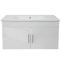 Avis Mendler Lavabo + meuble sous évier HWC-D16, meuble sous vasque, poli miroir 90cm ~ blanc