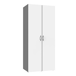 Pegane Armoire de rangement avec 2 portes en bois mélamine coloris blanc - longueur 80 x hauteur 185 x profondeur 54 cm