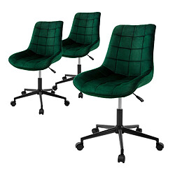 ML-Design 3x Chaise de bureau pivotante à 360° vert en velours tabouret pour salon travail 