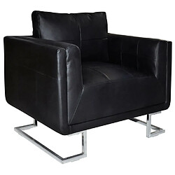 Helloshop26 Fauteuil chaise siège lounge design club sofa salon cube avec pieds chromés cuir synthétique noir 1102044/3