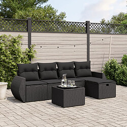 vidaXL Salon de jardin 6 pcs avec coussins noir résine tressée