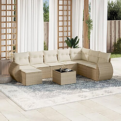 vidaXL Salon de jardin avec coussins 9 pcs beige résine tressée