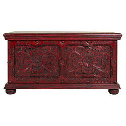 Pegane Malle, coffre de rangement en bois sculpté coloris bordeaux - Longueur 101 x Profondeur 40 x Hauteur 47 cm