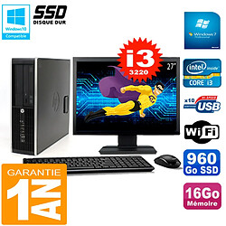 PC HP Compaq 8300 SFF Ecran 27" Core I3-3220 RAM 16Go Disque 960 Go SSD Wifi W7 - Occasion