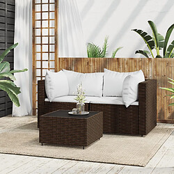 vidaXL Salon de jardin 3 pcs avec coussins marron résine tressée 