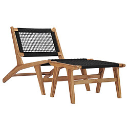 Helloshop26 Transat chaise longue bain de soleil lit de jardin terrasse meuble d'extérieur avec repose-pied bois de teck solide et corde 02_0012571 