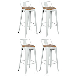 Aubry Gaspard Tabouret de bar en métal laqué et bois d'orme huilé (Lot de 4) blanc. Tabouret de bar en métal laqué et bois d'orme huilé (Lot de 4) blanc