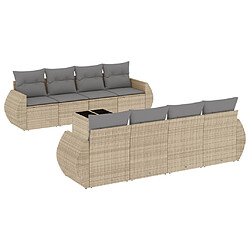 vidaXL Salon de jardin avec coussins 9 pcs beige résine tressée