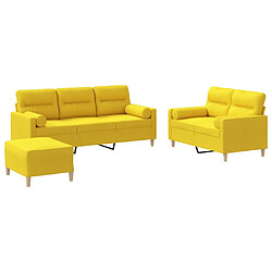 vidaXL Ensemble de canapés 3 pcs avec coussins jaune clair tissu