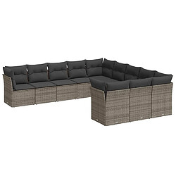 vidaXL Salon de jardin 11 pcs avec coussins gris résine tressée