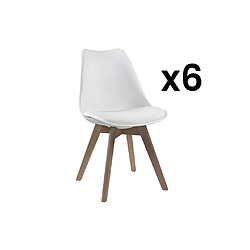 Vente-Unique Lot de 6 chaises JODY - Polypropylène Hêtre - Blanc 