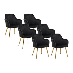 Vente-Unique Lot de 6 chaises avec accoudoirs en velours et métal doré - Noir - ELEANA