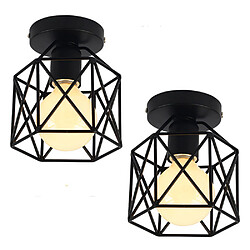 STOEX Plafonnier vintage industrielle design forme cage cube lampe de plafond mé STOEX Plafonnier vintage industrielle design forme cage cube lampe de plafond métal luminaire pour Salon Chambre Salle à manger noir(sans ampoule) (x 2)