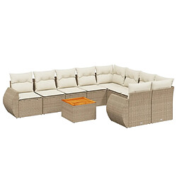 vidaXL Salon de jardin avec coussins 10 pcs beige résine tressée