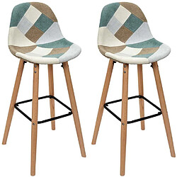 The Home Deco Factory Set de 2 tabourets de bar patchwork bleu clair.