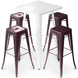 ICONIK INTERIOR Table de bar blanche + X4 tabourets de bar en acier mat Set Bistrot Stylix Design Industriel - Nouvelle édition Bronze 