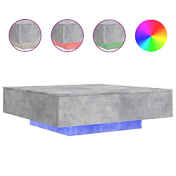 vidaXL Table basse avec lumières LED gris béton 100x100x31 cm