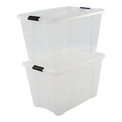 Iris Ohyama, Lot de 2 boîtes de Iris Ohyama, Lot de 2 boîtes de rangement, 60 L, avec clips, empilable, salon, chambre, garage - New Top Box NTB-60 - Transparent