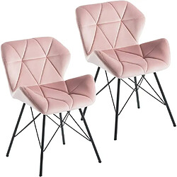 Decoshop26 Lot de 2 chaises de salle à manger en tissu velours rose couture triangle pieds en métal design Eiffel CDS09337 