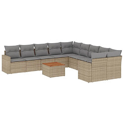 vidaXL Salon de jardin et coussins 11 pcs mélange beige résine tressée