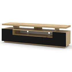 BIM FURNITURE Meuble TV EVA 180 cm chêne artisanal / noir mat avec LED