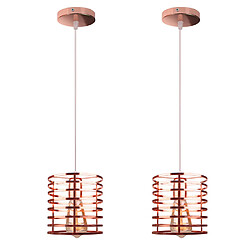 Stoex Lot de 2 Lustre Suspension Industrielle Cage Fer forme Cylindre Luminaire E27 pour Décor Restaurant Salle Chambre, Or rose 