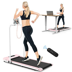 2 en 1 Tapis de marche Pliable - BIGZZIA Tapis de Course Roulant électrique - 1-10 Km/h Vitesse Réglable - Avec accoudoir et Écran LCD Rose