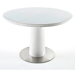 Pegane Table à manger extensible ronde laqué blanc mat - 120/160 x 76 x 120 cm